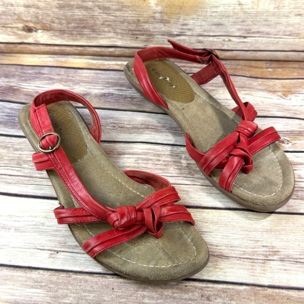 Baretraps Womesn Red Leather Chelby Strappy Flat Slip Slingback Sandals 8M